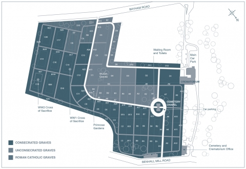 Diagram showing topographic layout of Tunbridge Wells Cemetery